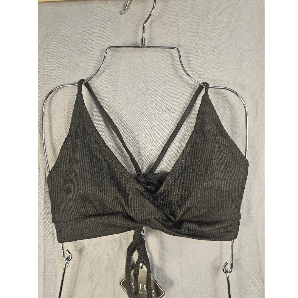 Zaful Womens Ribbed Wrap Triangle Bikini Set Black High Leg Thong Size 6 NEW - Picture 2 of 7